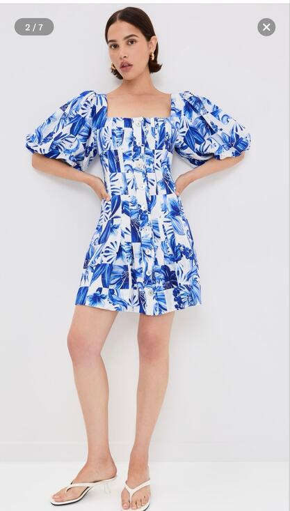 FARM Rio Dresses & Skirts - FARM Rio Women's XS Off-White Blue Garden Tiles Plaid Mini Dress SOLD OUT